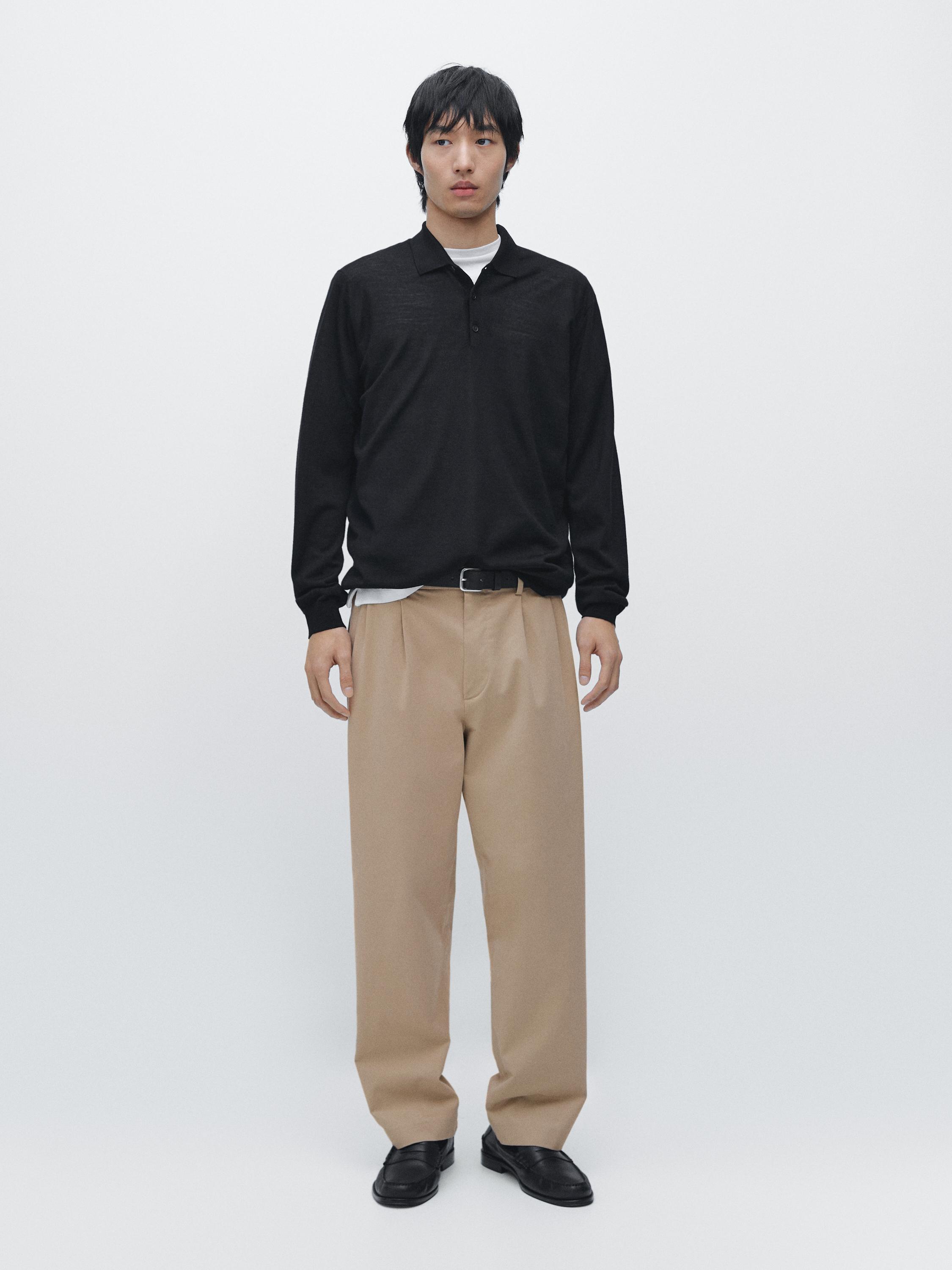 100% wool knit sweater with polo collar